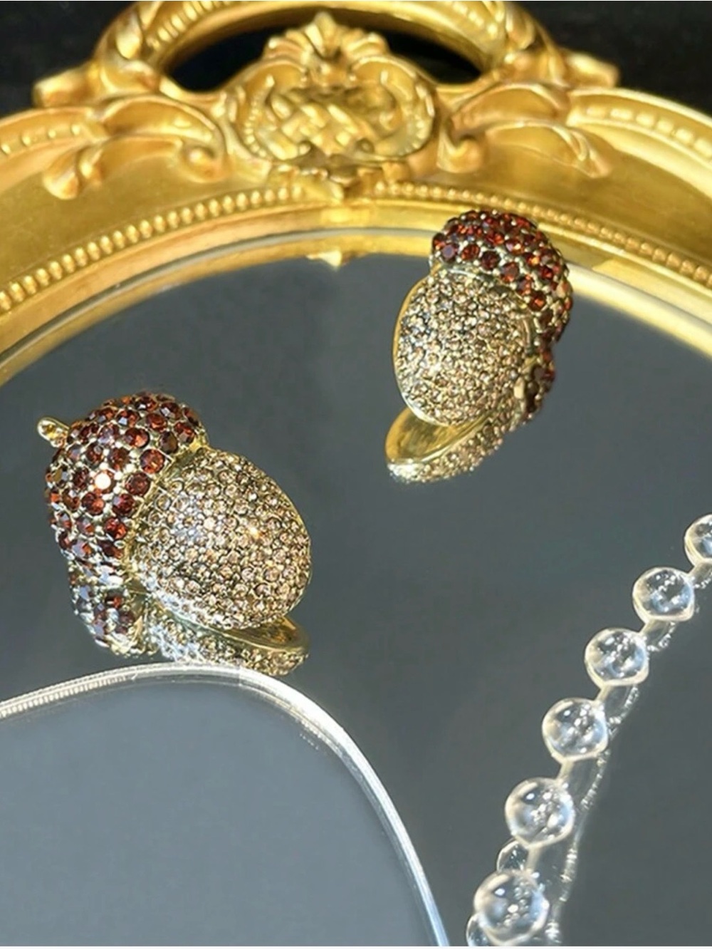NWT Gold-Tone Acorn Stud Earrings with Gold and Orange Crystals